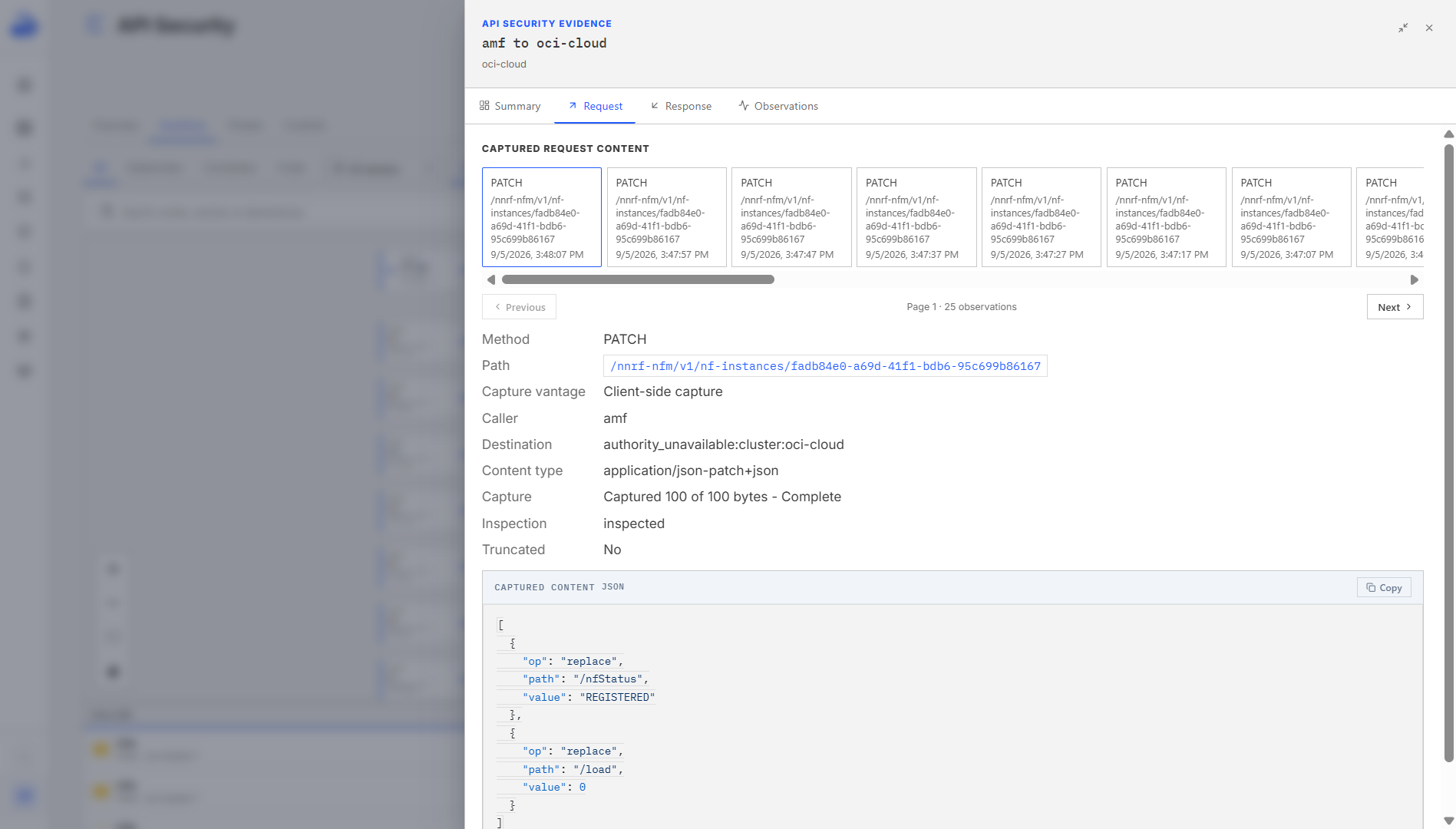 API Security inventory details showing an endpoint's identity, risk, and relationship evidence.