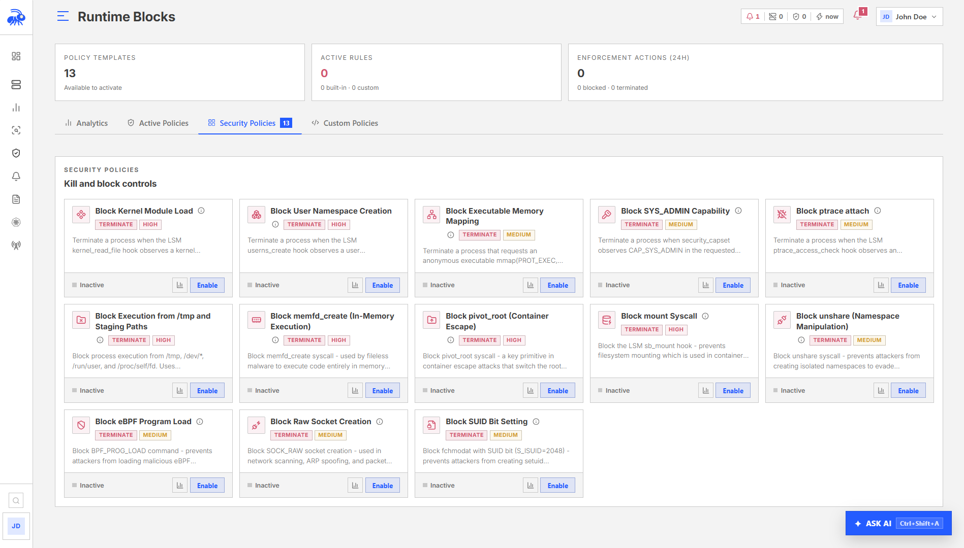 Runtime Blocks policy templates and impact review.