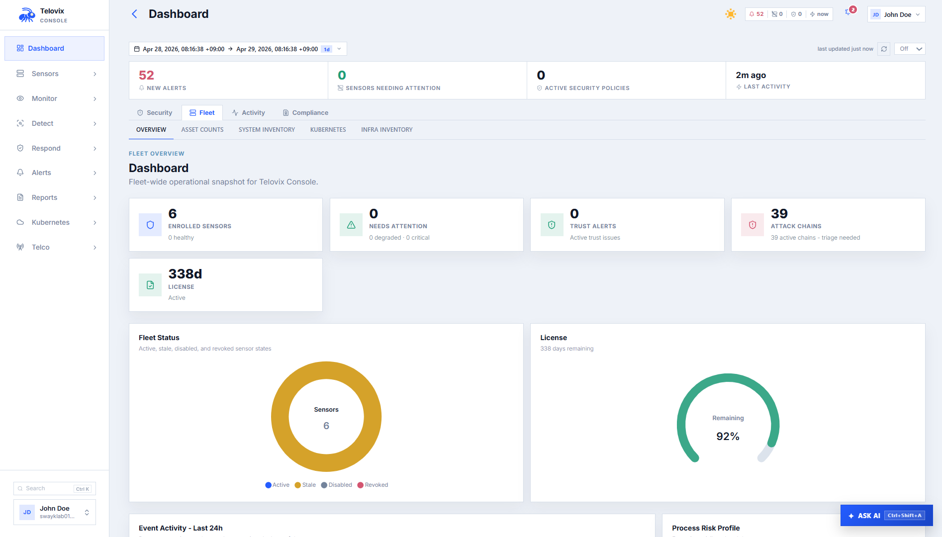 Console setup wizard showing the completed state with all three steps checked and the redirect to login.